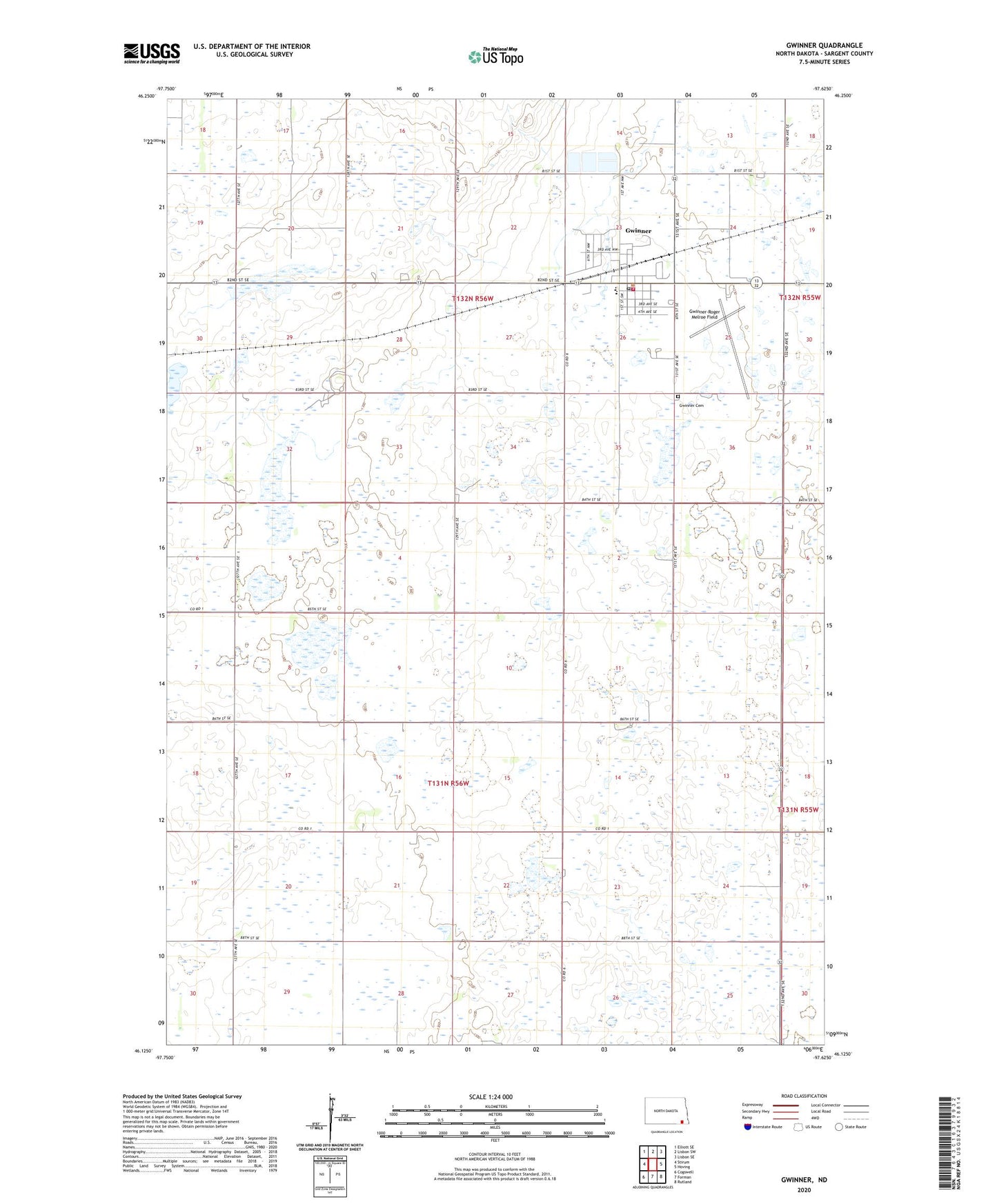 Gwinner North Dakota US Topo Map Image