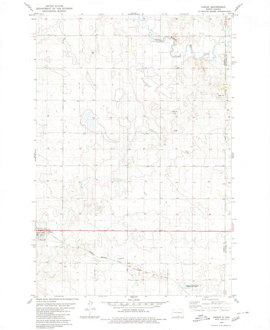 Classic USGS Hague North Dakota 7.5'x7.5' Topo Map Image
