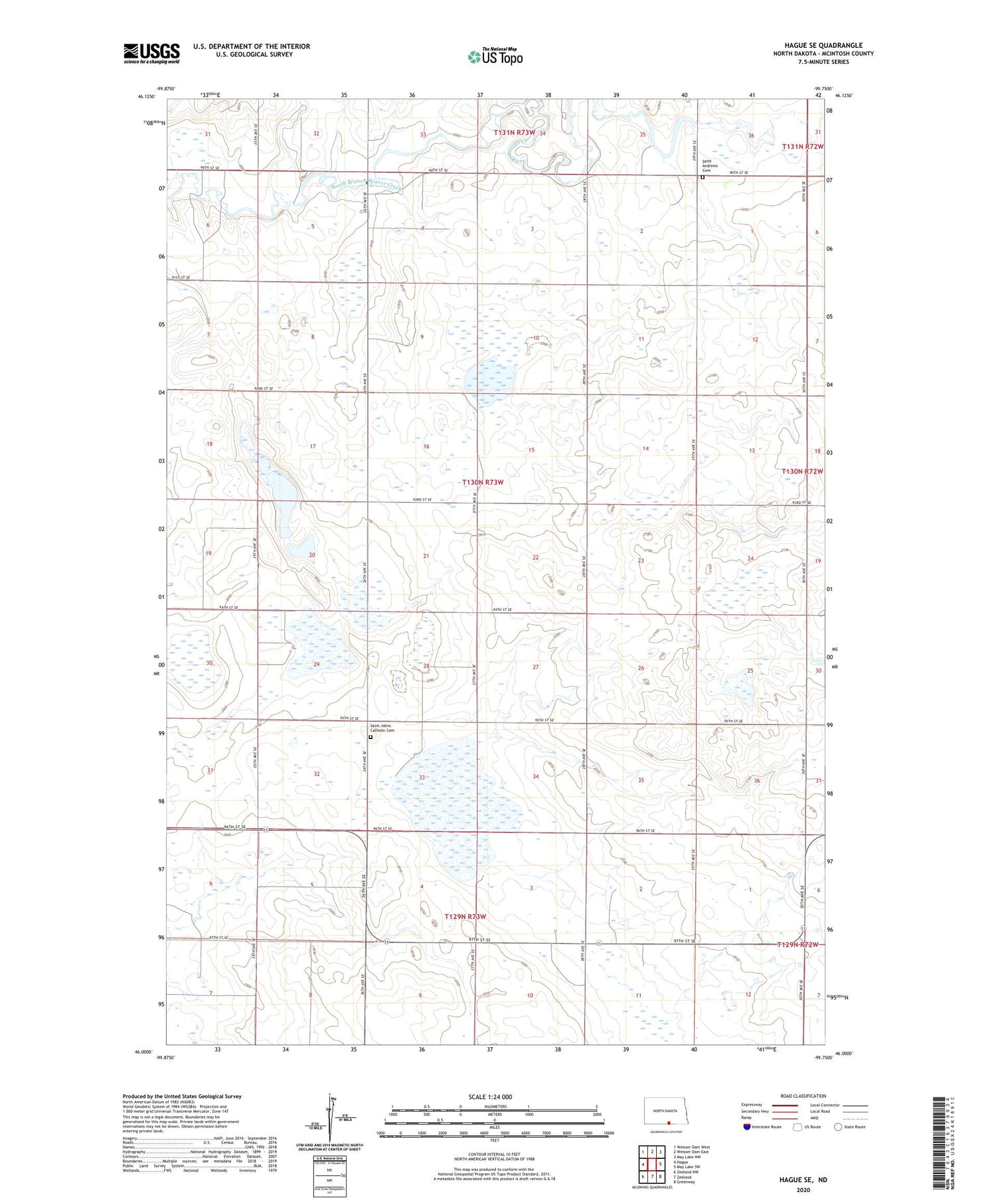 Hague SE North Dakota US Topo Map Image
