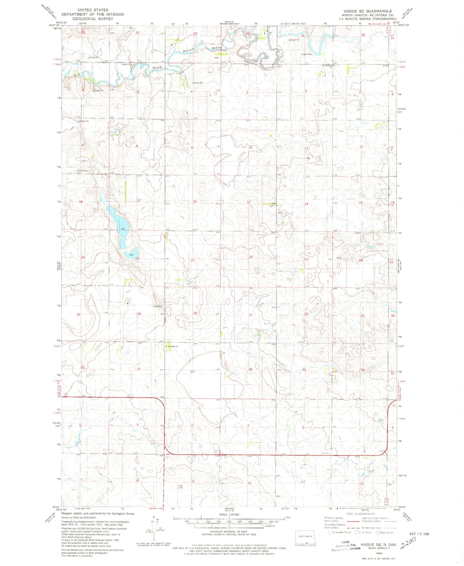 Classic USGS Hague SE North Dakota 7.5'x7.5' Topo Map Image