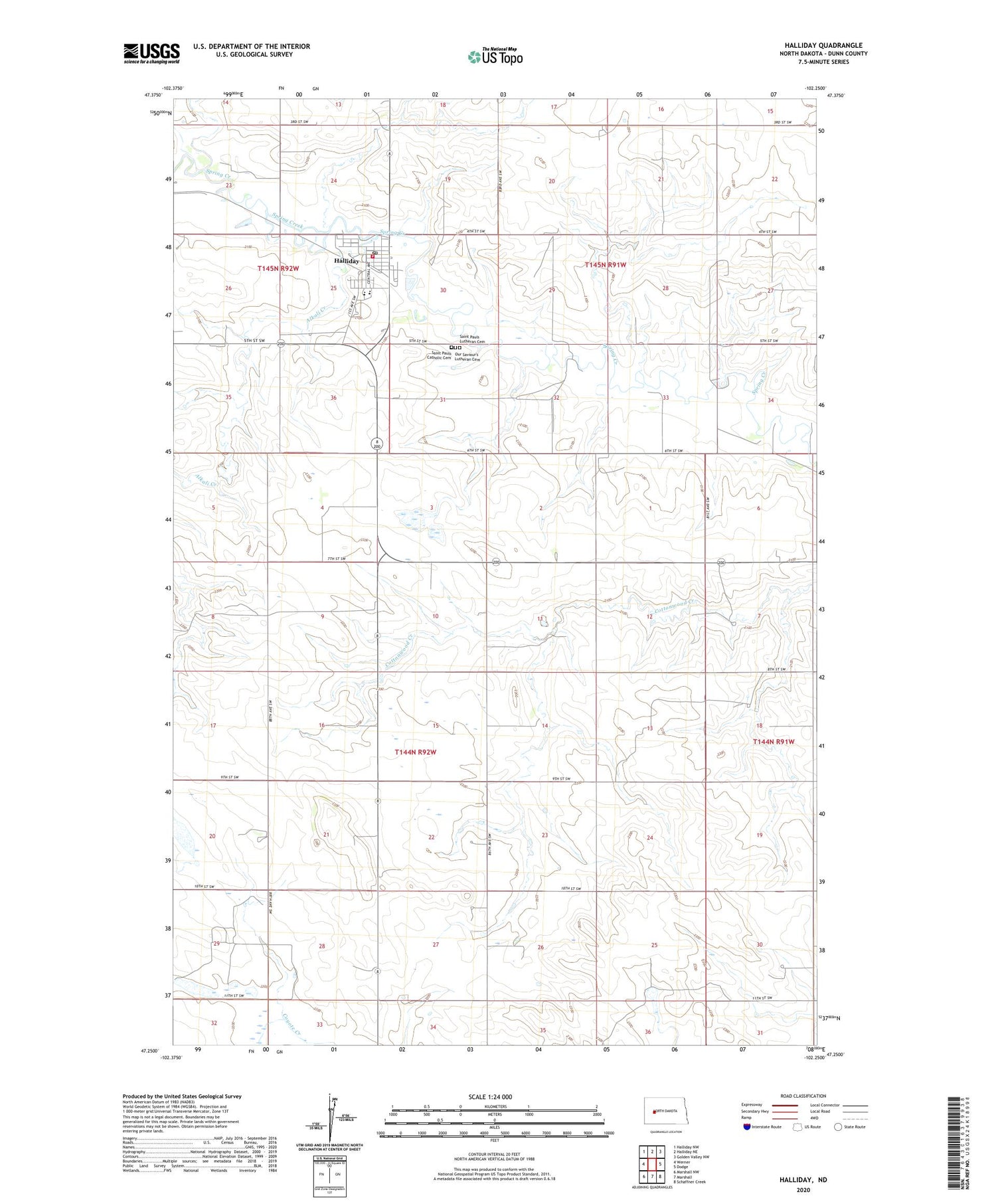 Halliday North Dakota US Topo Map Image