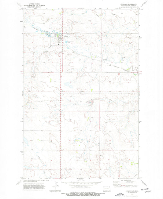 Classic USGS Halliday North Dakota 7.5'x7.5' Topo Map Image