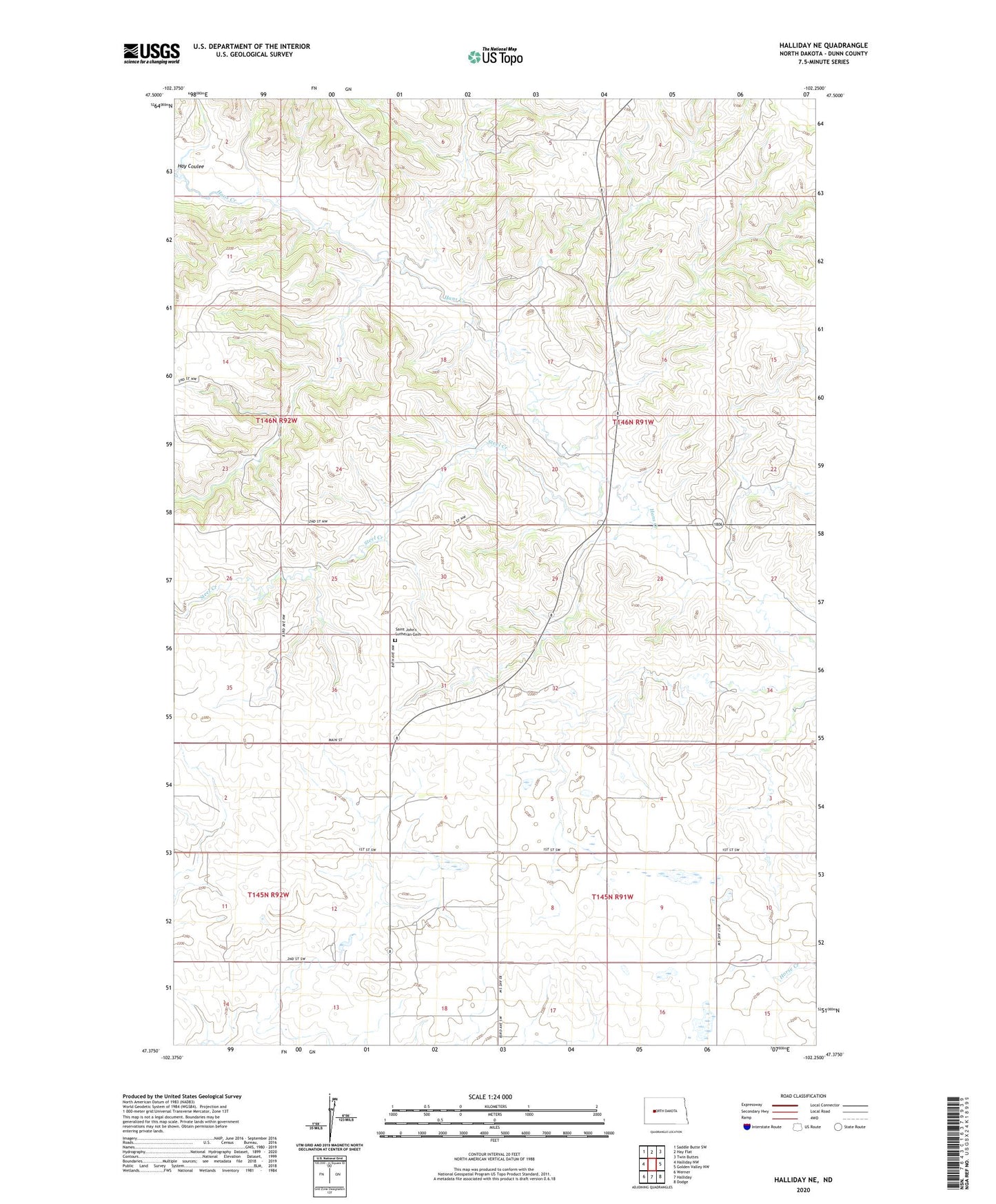 Halliday NE North Dakota US Topo Map Image