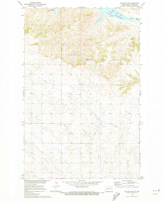 Classic USGS Halliday NW North Dakota 7.5'x7.5' Topo Map Image