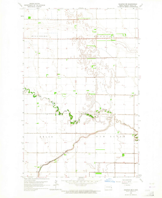 Classic USGS Halstad SW North Dakota 7.5'x7.5' Topo Map Image