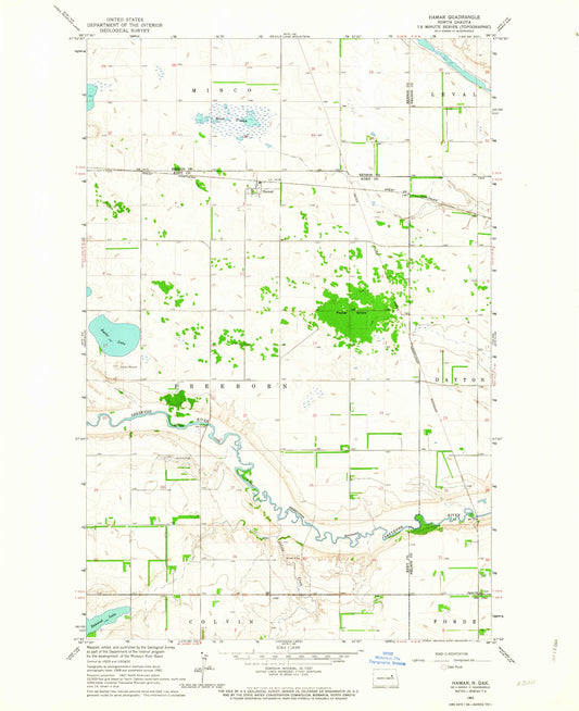 Classic USGS Hamar North Dakota 7.5'x7.5' Topo Map Image