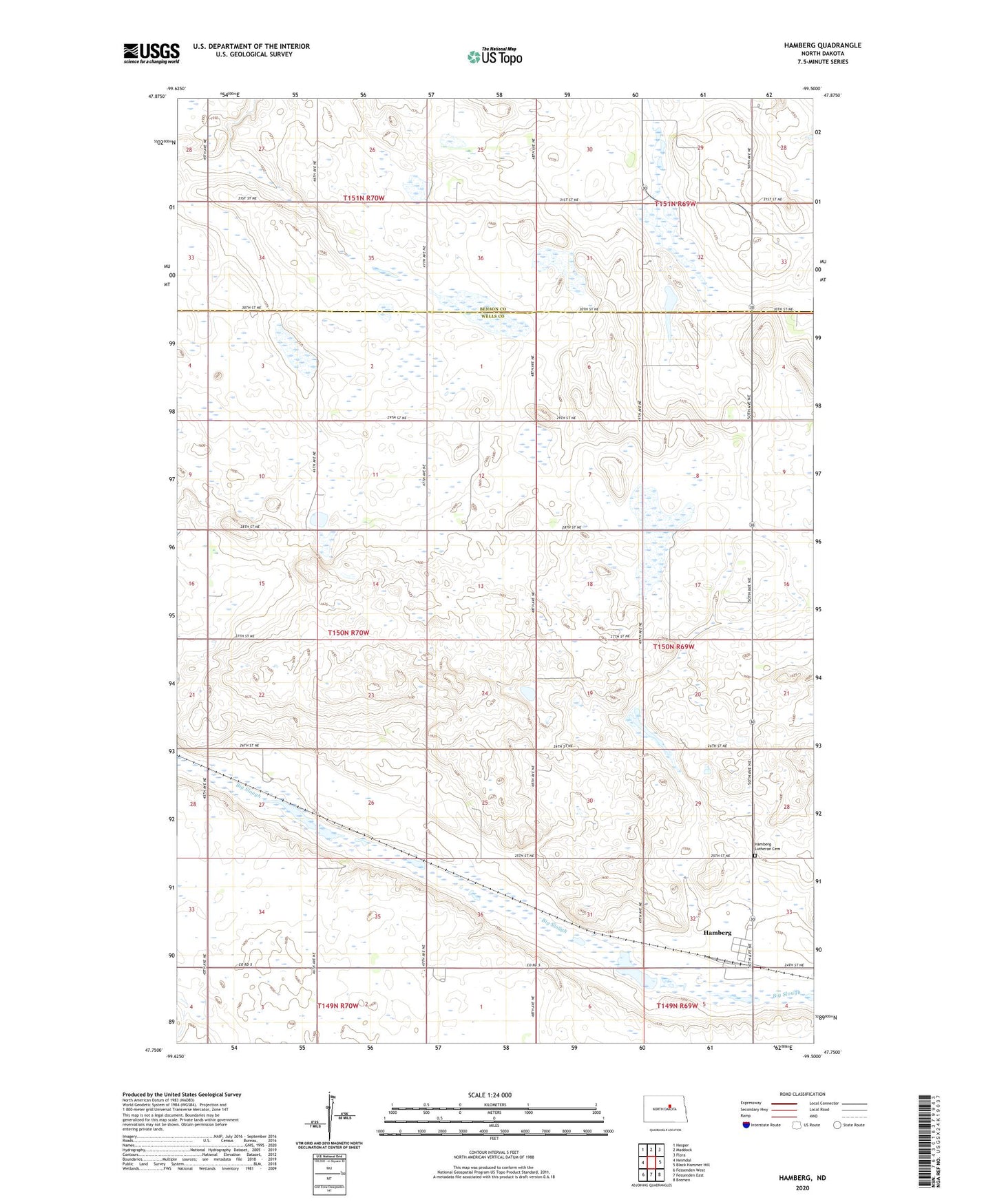 Hamberg North Dakota US Topo Map Image