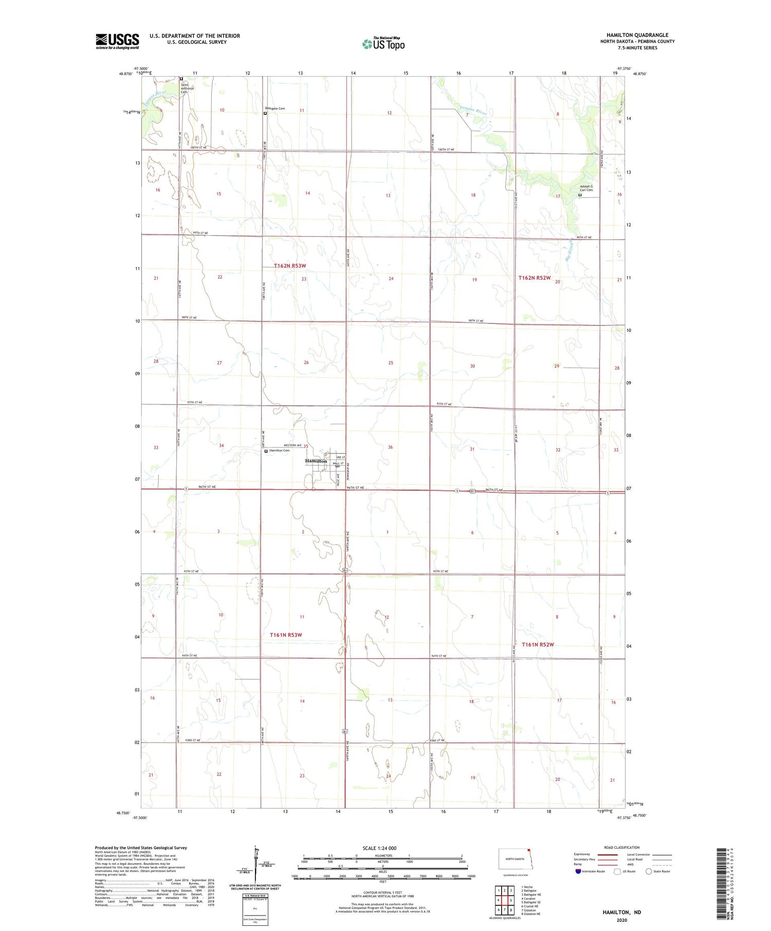 Hamilton North Dakota US Topo Map Image