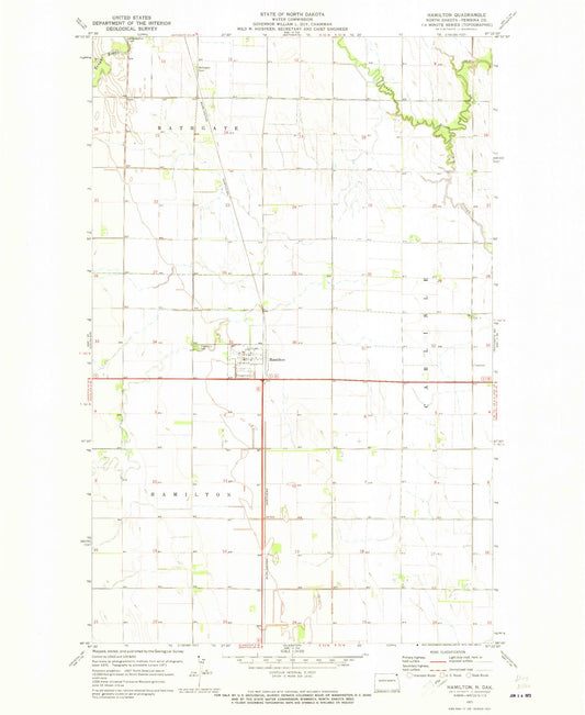 Classic USGS Hamilton North Dakota 7.5'x7.5' Topo Map Image