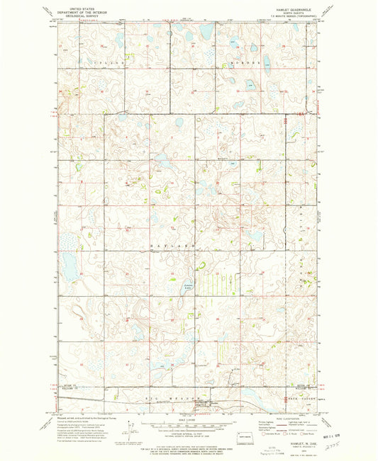 Classic USGS Hamlet North Dakota 7.5'x7.5' Topo Map Image