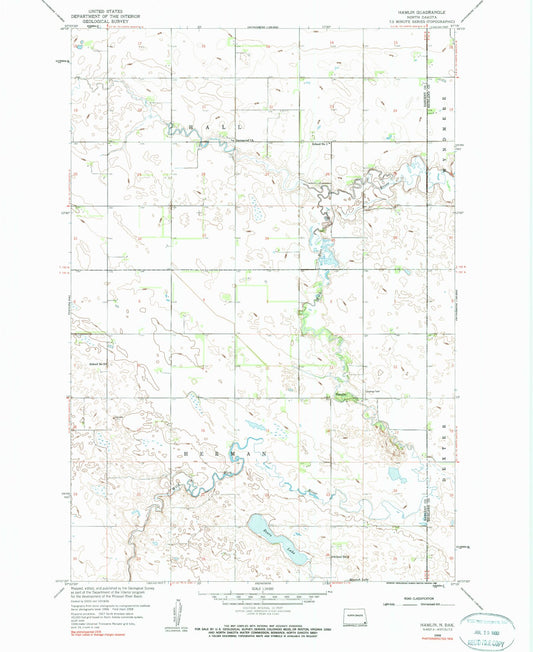 Classic USGS Hamlin North Dakota 7.5'x7.5' Topo Map Image