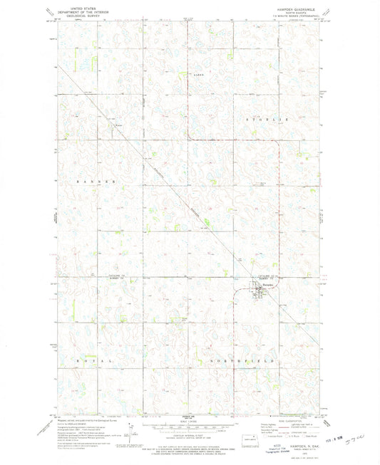 Classic USGS Hampden North Dakota 7.5'x7.5' Topo Map Image