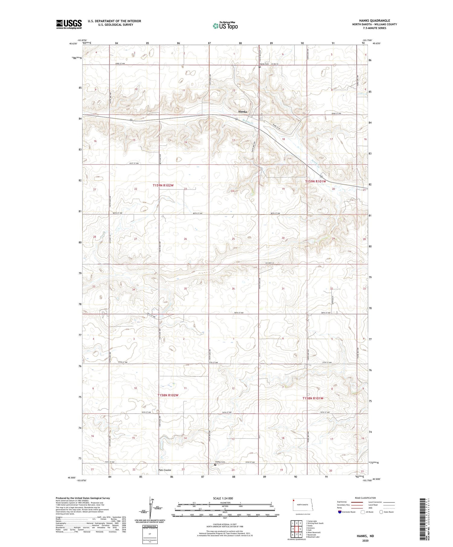 Hanks North Dakota US Topo Map Image
