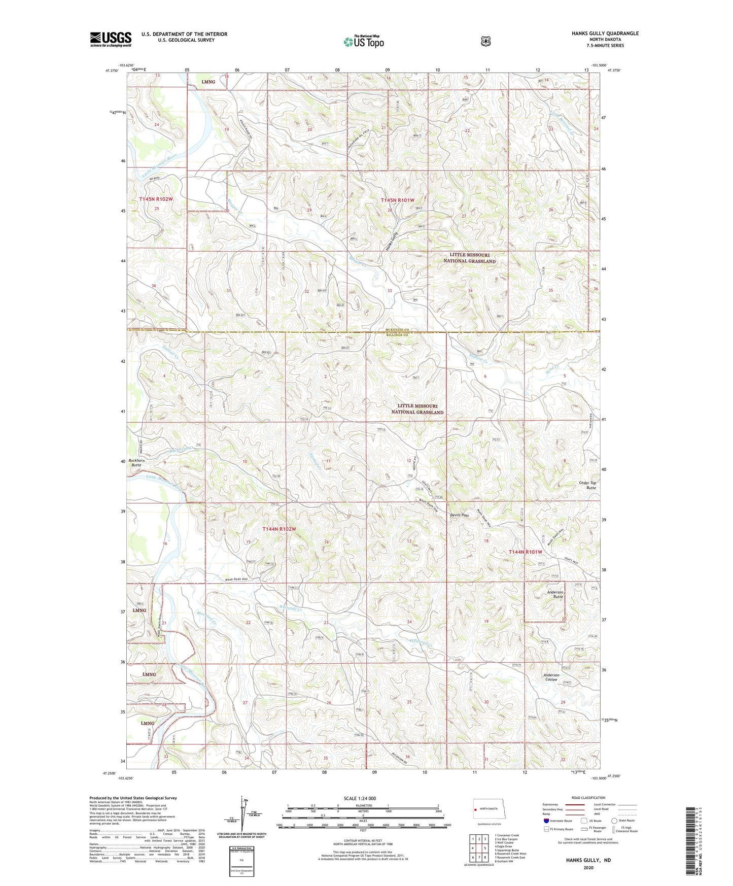 Hanks Gully North Dakota US Topo Map Image