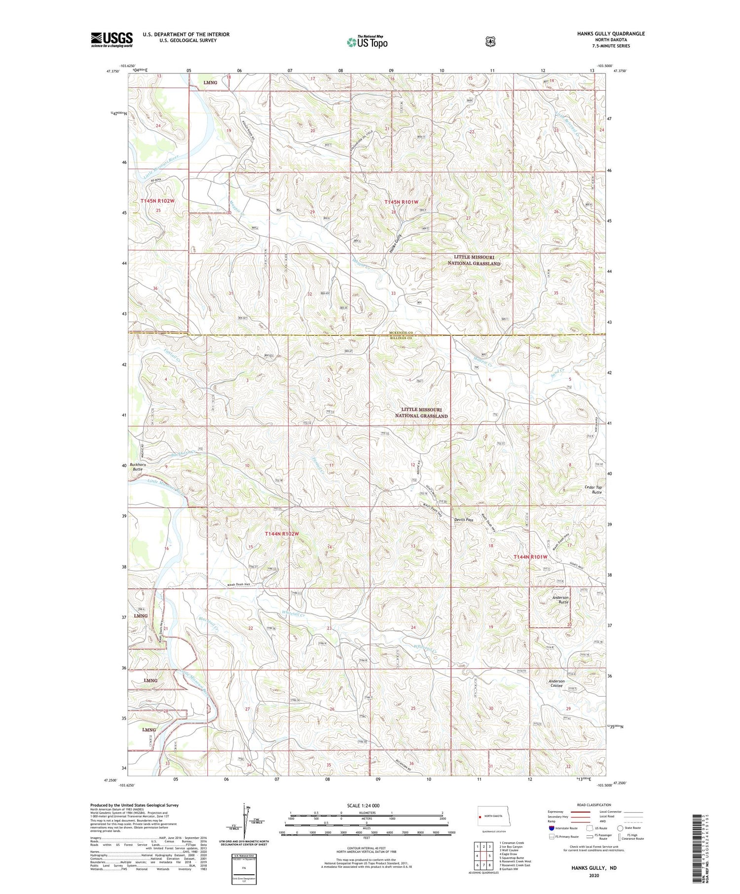 Hanks Gully North Dakota US Topo Map Image