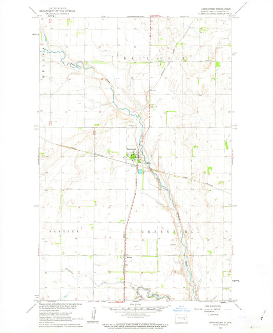 Classic USGS Hannaford North Dakota 7.5'x7.5' Topo Map Image
