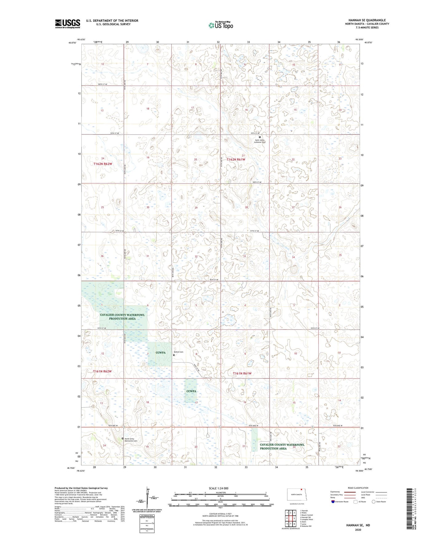 Hannah SE North Dakota US Topo Map Image