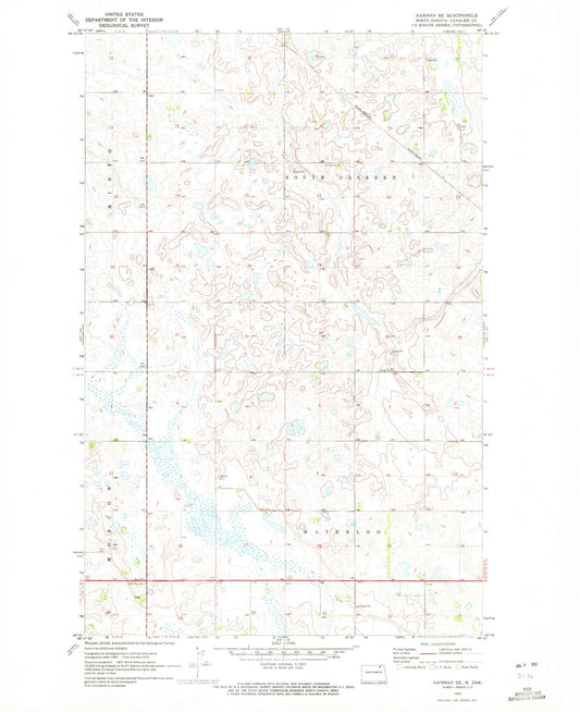 Classic USGS Hannah SE North Dakota 7.5'x7.5' Topo Map Image