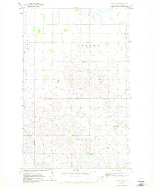 Classic USGS Hannah SW North Dakota 7.5'x7.5' Topo Map Image