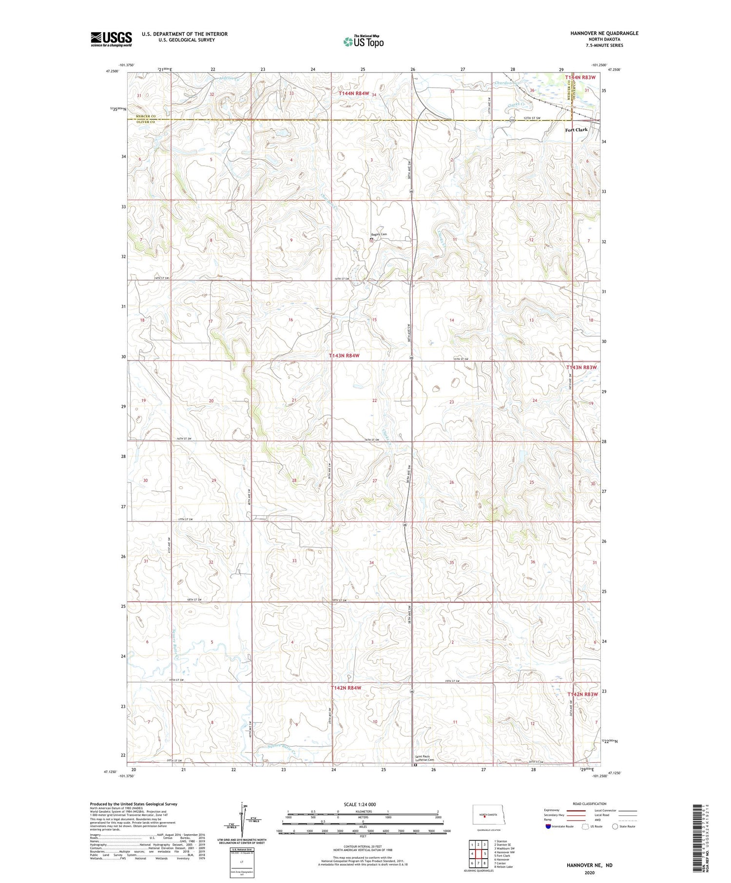 Hannover NE North Dakota US Topo Map Image
