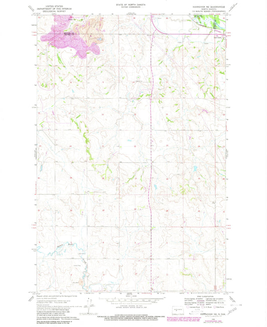 Classic USGS Hannover NE North Dakota 7.5'x7.5' Topo Map Image