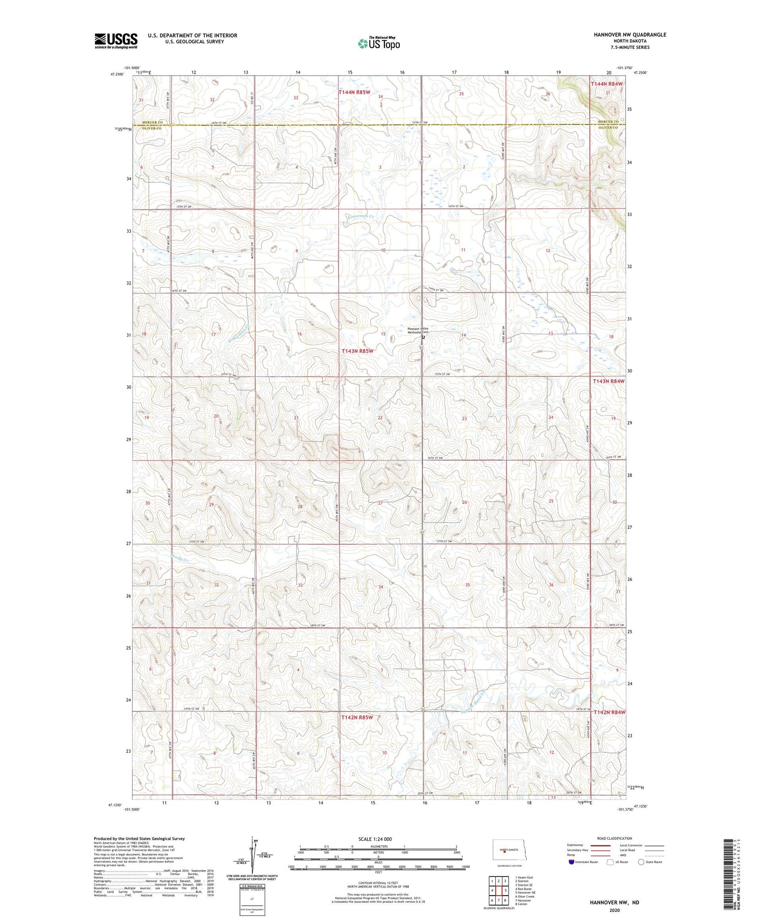 Hannover NW North Dakota US Topo Map Image
