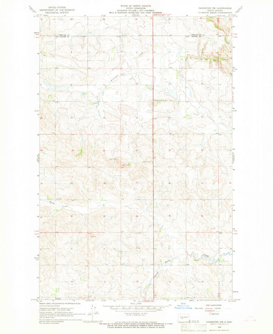 Classic USGS Hannover NW North Dakota 7.5'x7.5' Topo Map Image
