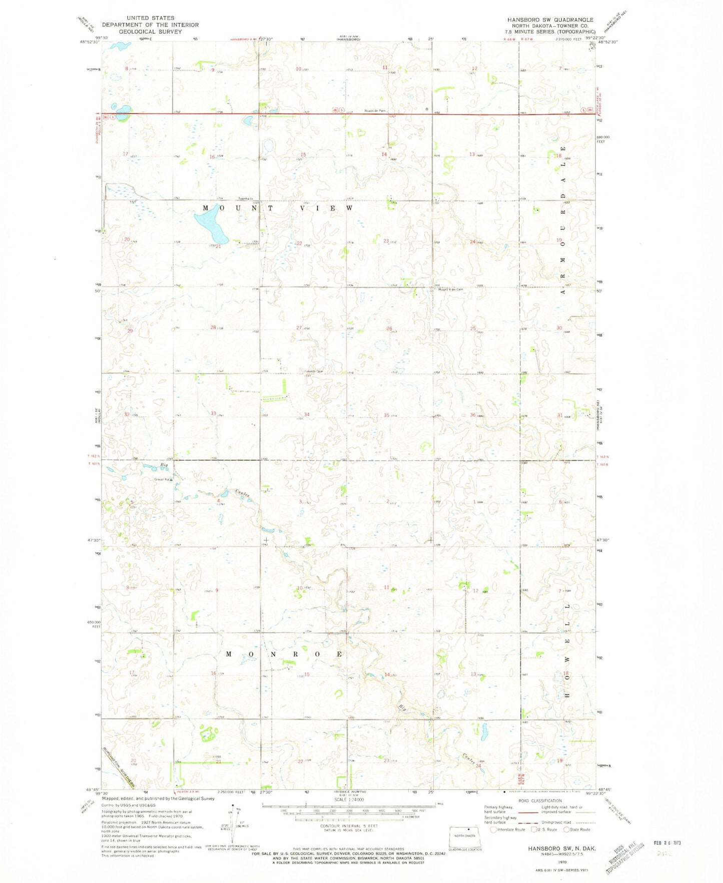 Classic USGS Hansboro SW North Dakota 7.5'x7.5' Topo Map Image