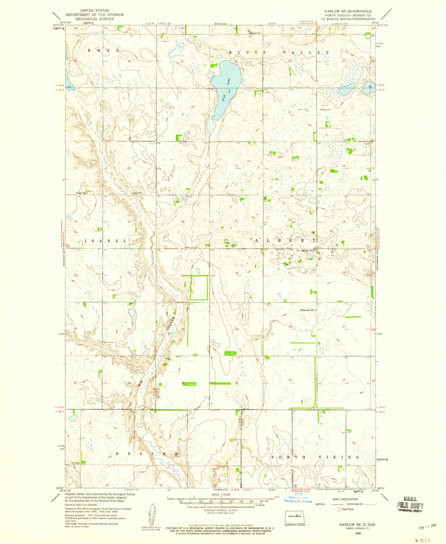 Classic USGS Harlow SE North Dakota 7.5'x7.5' Topo Map Image