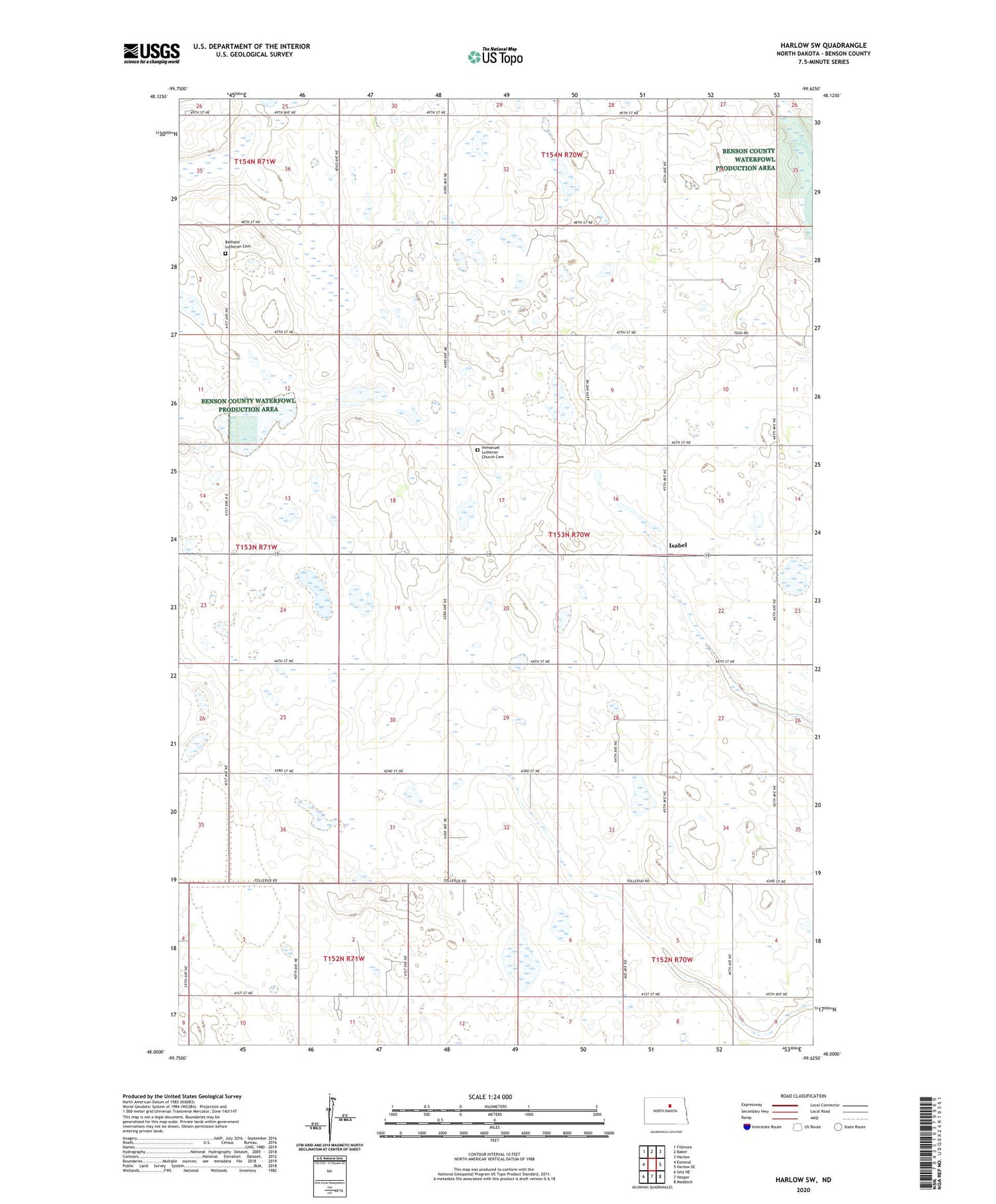 Harlow SW North Dakota US Topo Map Image