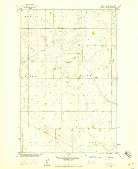 Classic USGS Harlow SW North Dakota 7.5'x7.5' Topo Map Image