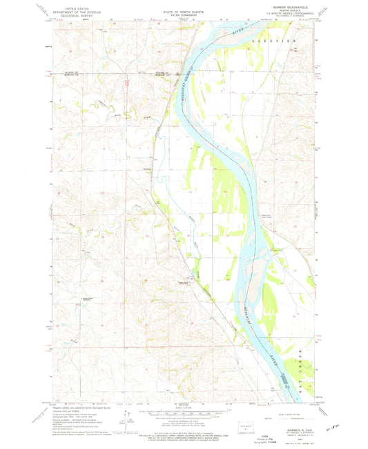 Classic USGS Harmon North Dakota 7.5'x7.5' Topo Map Image