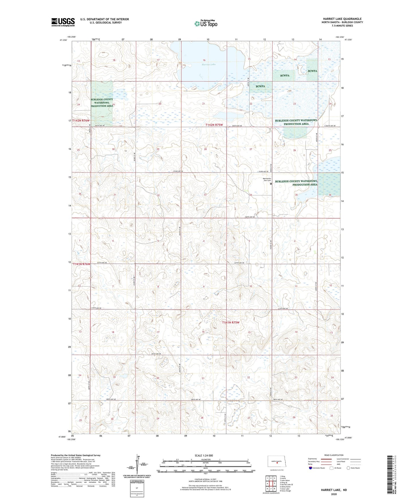 Harriet Lake North Dakota US Topo Map Image