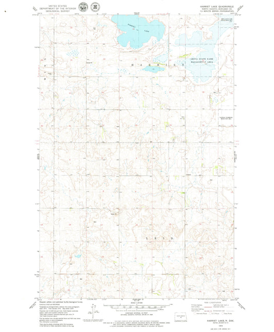 Classic USGS Harriet Lake North Dakota 7.5'x7.5' Topo Map Image