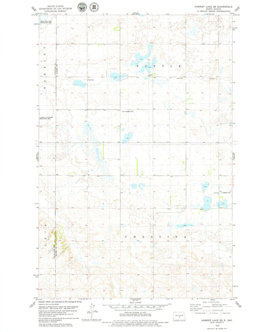 Classic USGS Harriet Lake SE North Dakota 7.5'x7.5' Topo Map Image