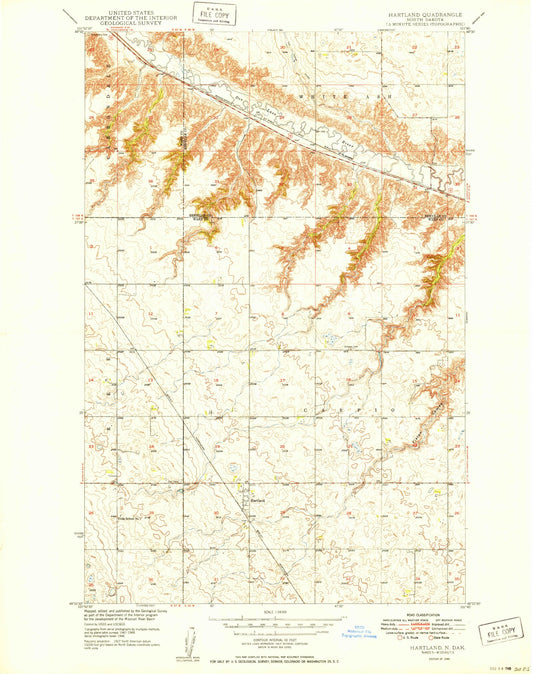 Classic USGS Hartland North Dakota 7.5'x7.5' Topo Map Image