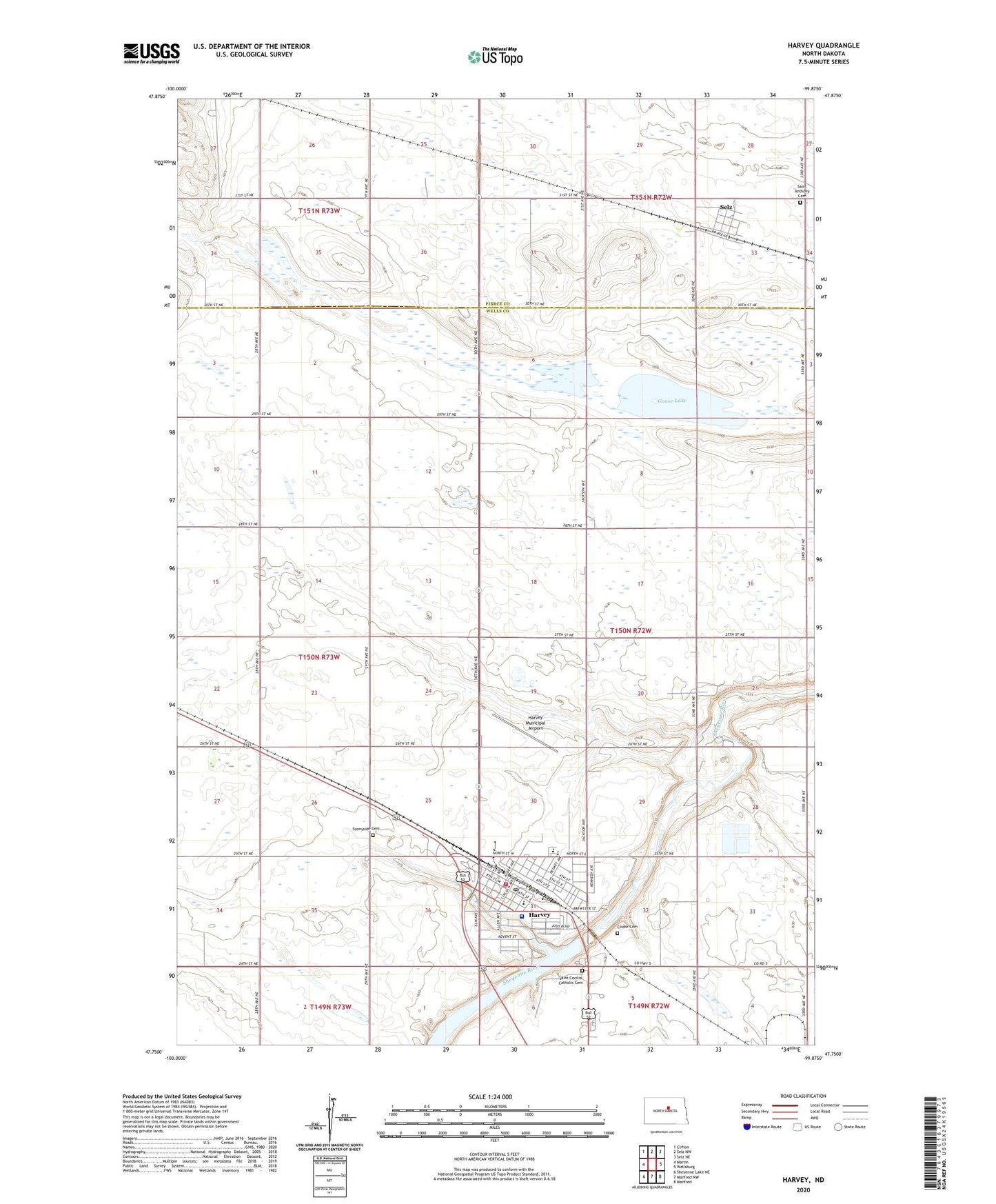 Harvey North Dakota US Topo Map Image