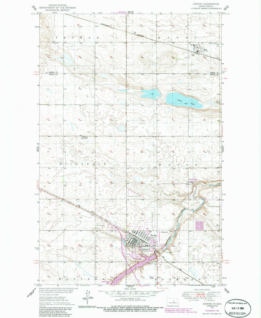 Classic USGS Harvey North Dakota 7.5'x7.5' Topo Map Image