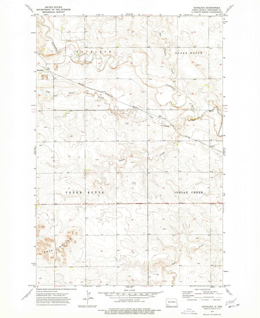 Classic USGS Havelock North Dakota 7.5'x7.5' Topo Map Image