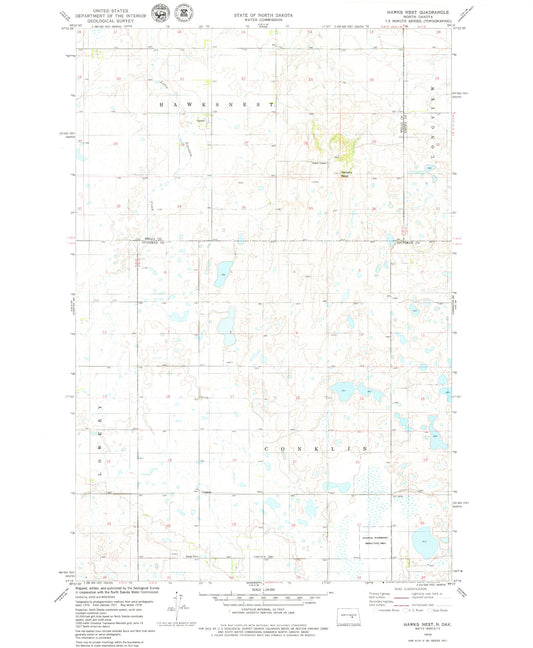 Classic USGS Hawks Nest North Dakota 7.5'x7.5' Topo Map Image