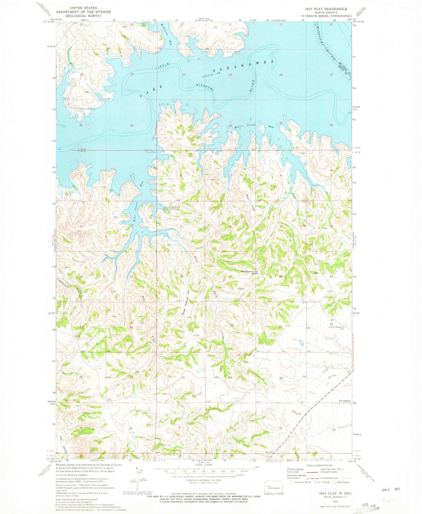 Classic USGS Hay Flat North Dakota 7.5'x7.5' Topo Map Image