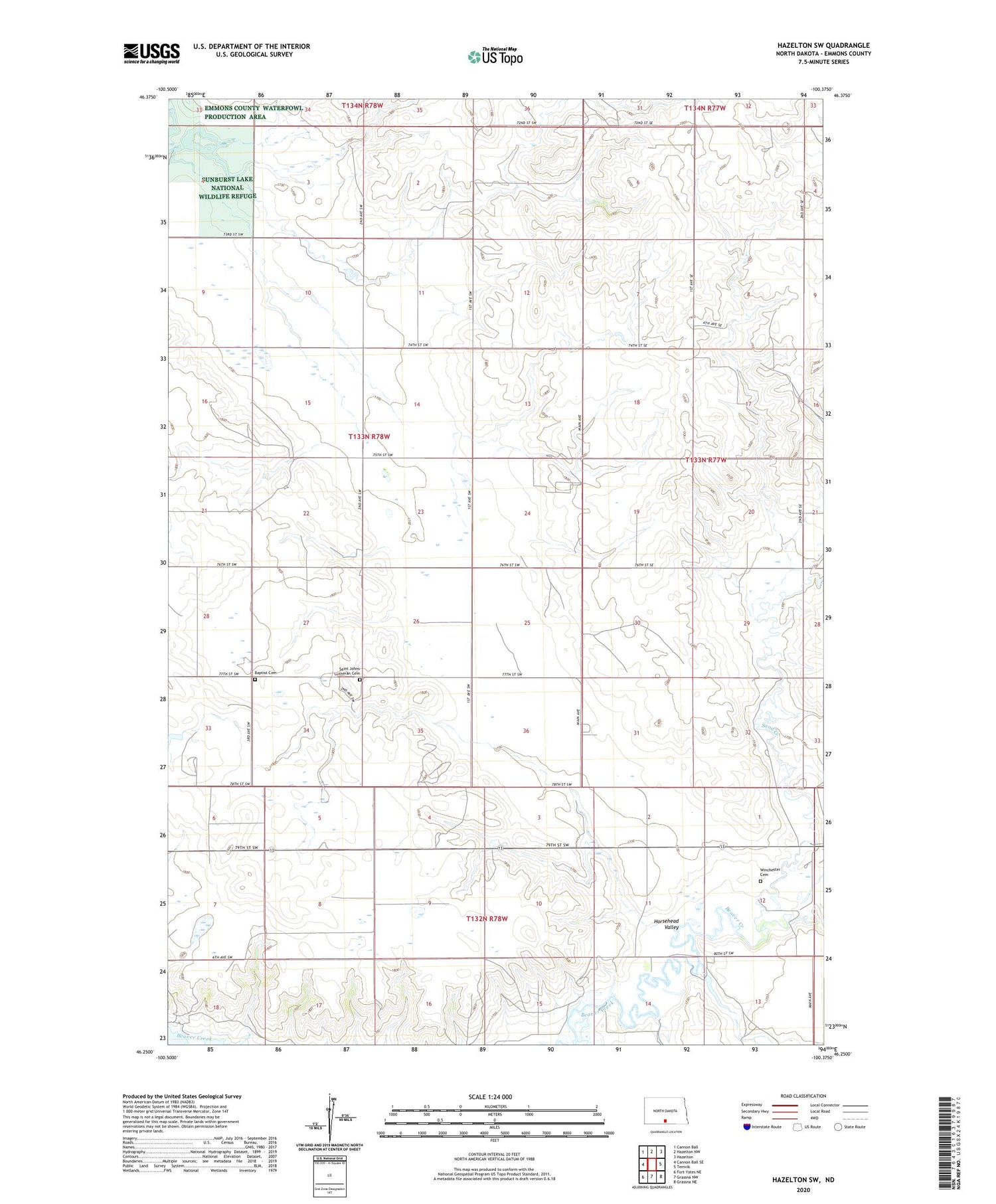 Hazelton SW North Dakota US Topo Map Image