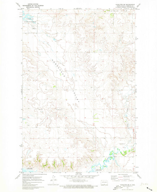 Classic USGS Hazelton SW North Dakota 7.5'x7.5' Topo Map Image