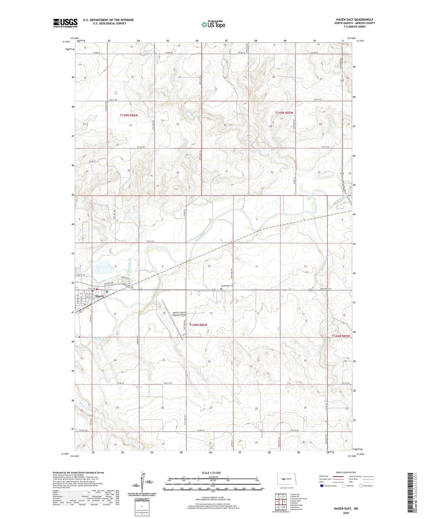 Hazen East North Dakota US Topo Map Image