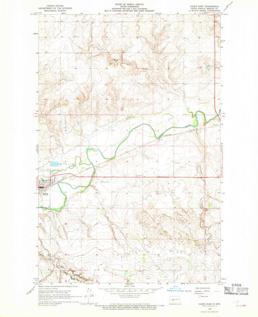 Classic USGS Hazen East North Dakota 7.5'x7.5' Topo Map Image
