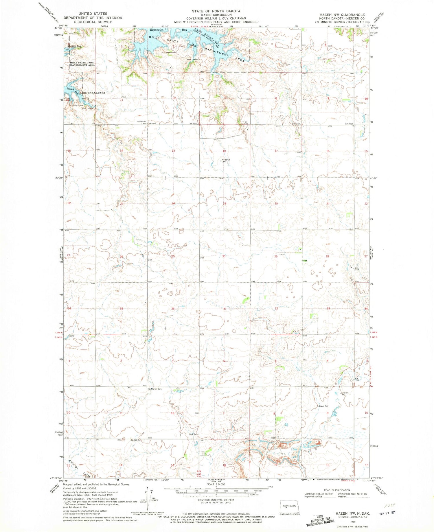 Classic USGS Hazen NW North Dakota 7.5'x7.5' Topo Map Image