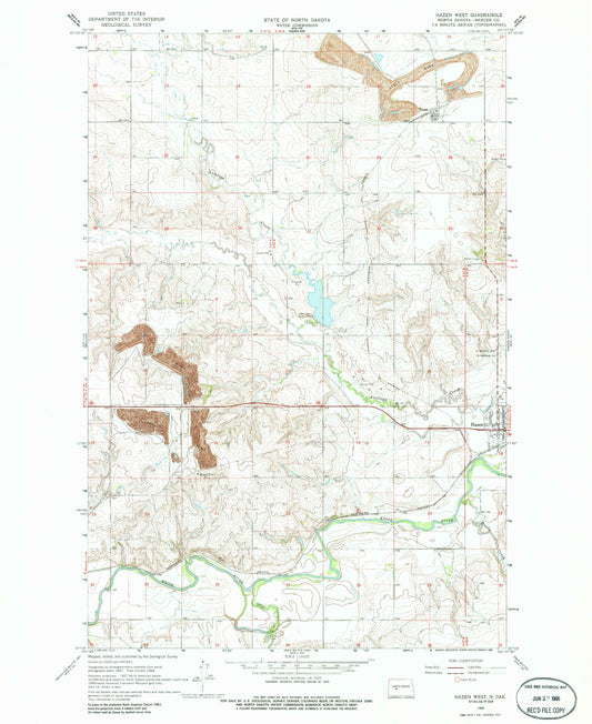 Classic USGS Hazen West North Dakota 7.5'x7.5' Topo Map Image