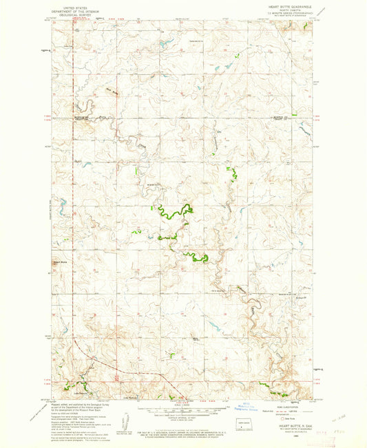 Classic USGS Heart Butte North Dakota 7.5'x7.5' Topo Map Image