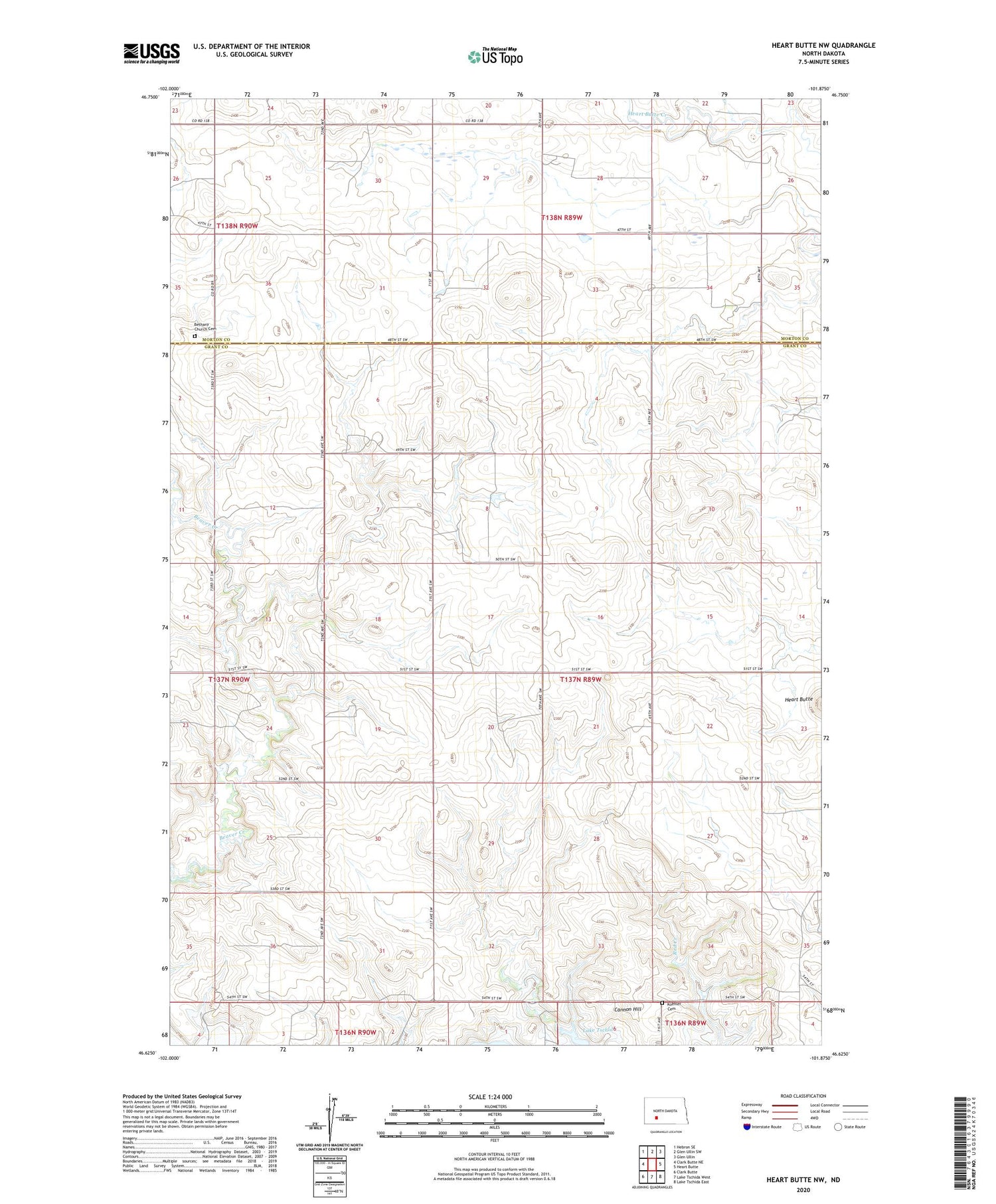 Heart Butte NW North Dakota US Topo Map Image
