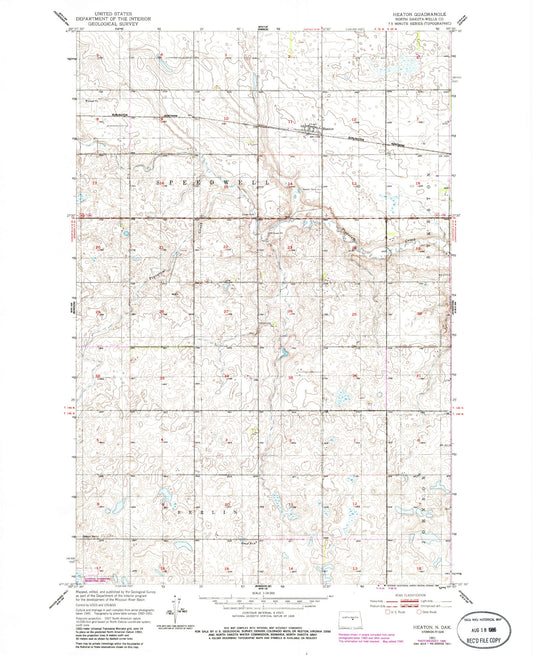 Classic USGS Heaton North Dakota 7.5'x7.5' Topo Map Image
